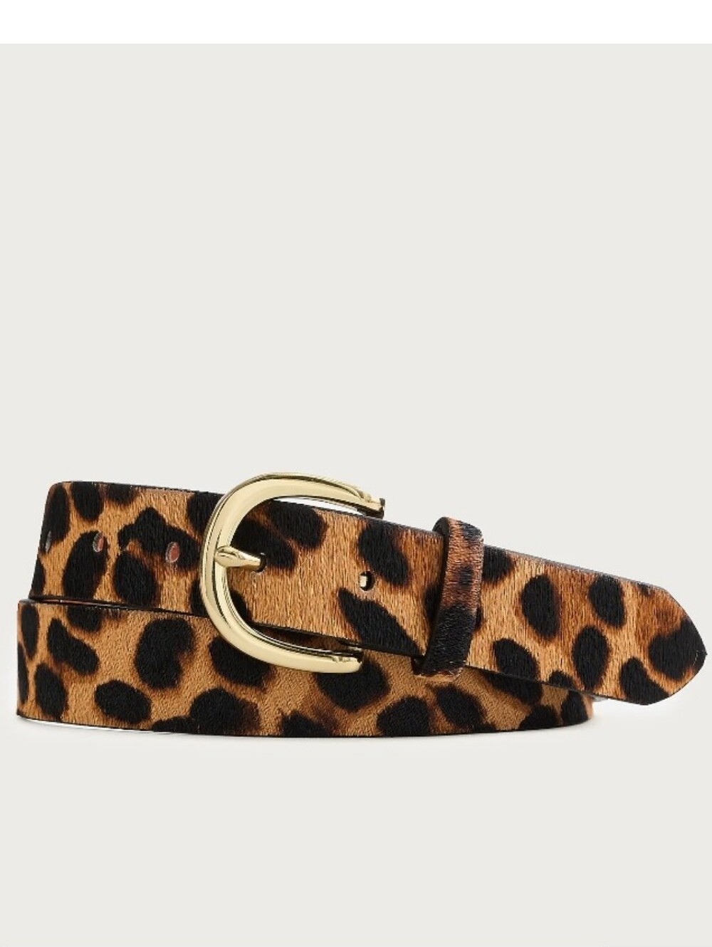 J. Crew Leopard Print Luxe Leather Calf Hair Belt Gold-Tone Buckle XS #L3620